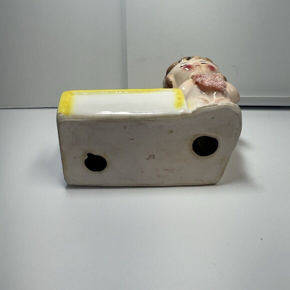 Vintage Kitsch Retro Ceramic Little Girl Toothbrush Or Makeup Brush Holder - Picture 6 of 8